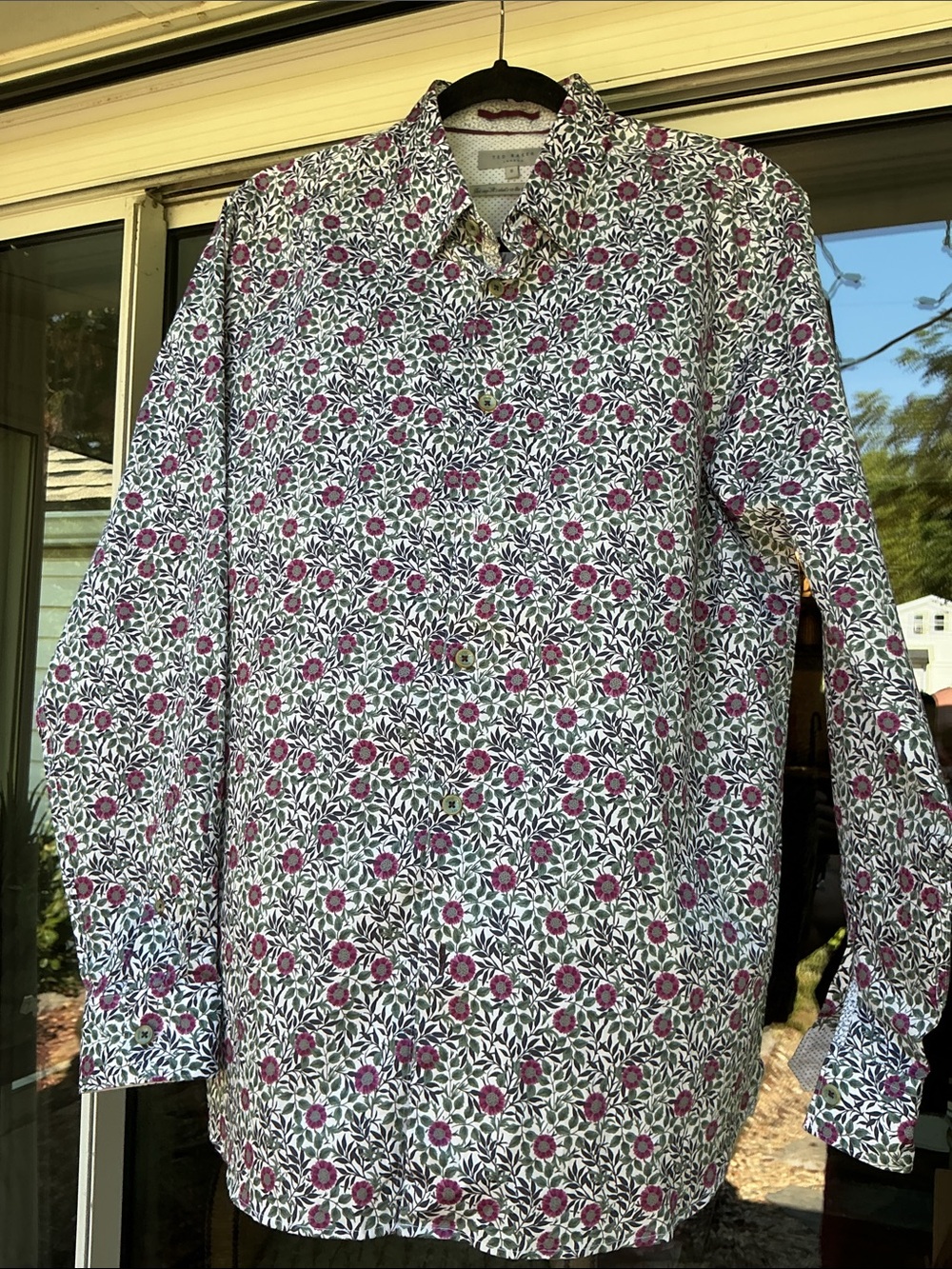 Ted Baker White Button-Down Shirt with Pink Floral Print